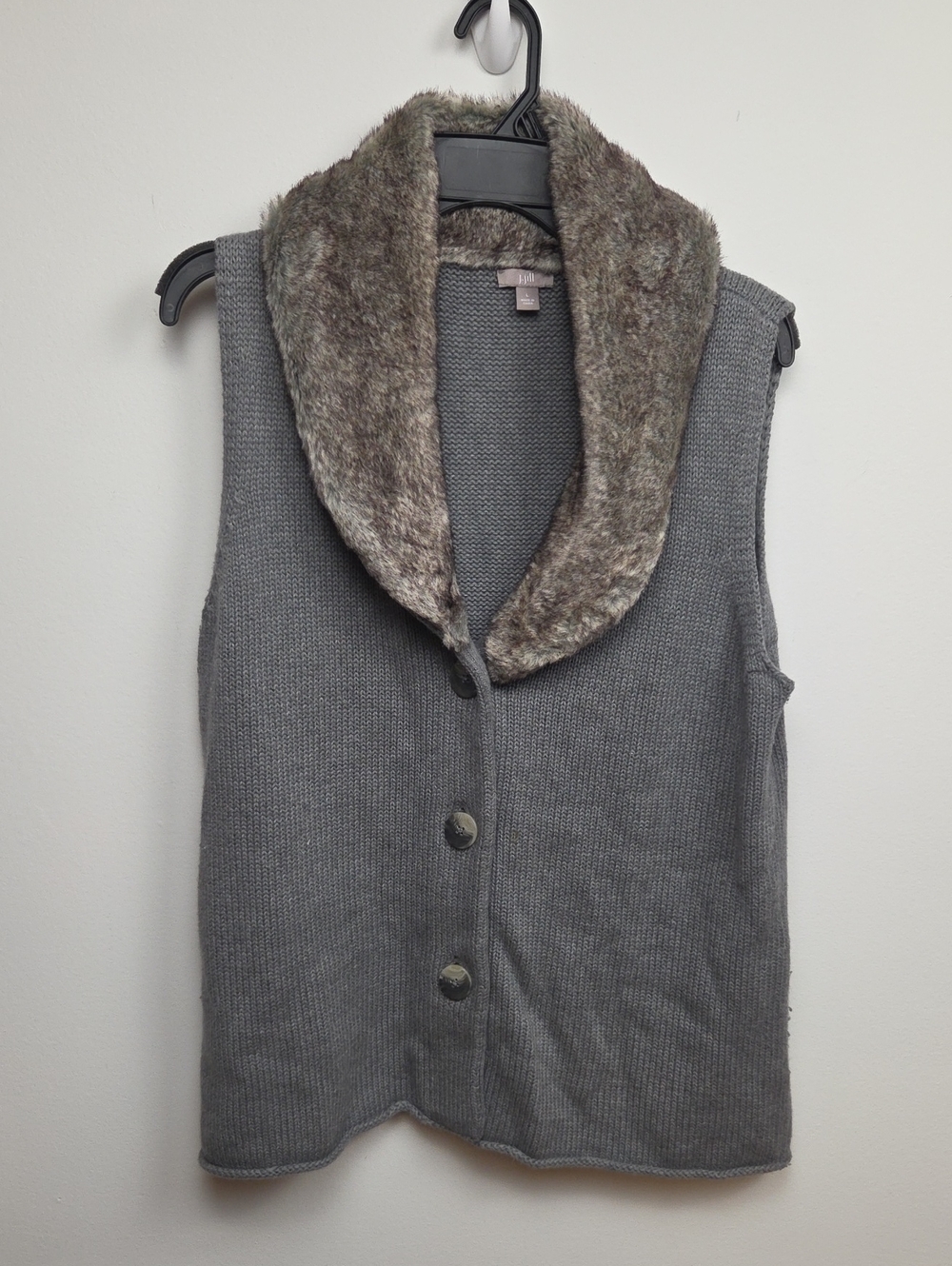 J. Jill Women's Gray Angora Rabbit Faux Fur Cotton Winter Sweater Knit Vest - L